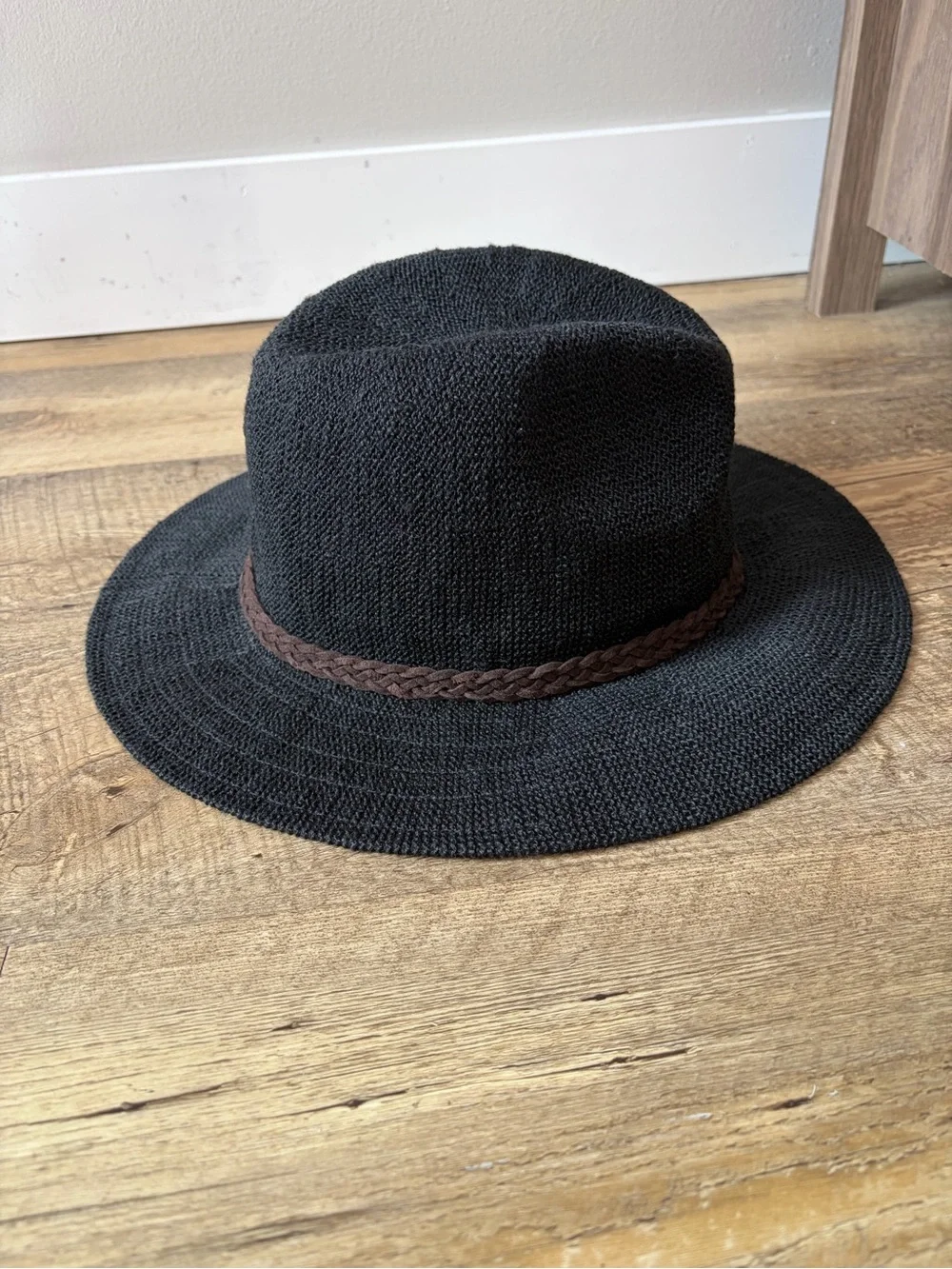 Scala Pronto Black Knit Safari Hat with Braided Band